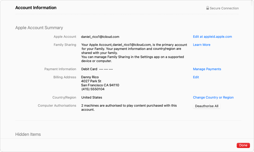macos sequoia music account settings view information change country or region 1